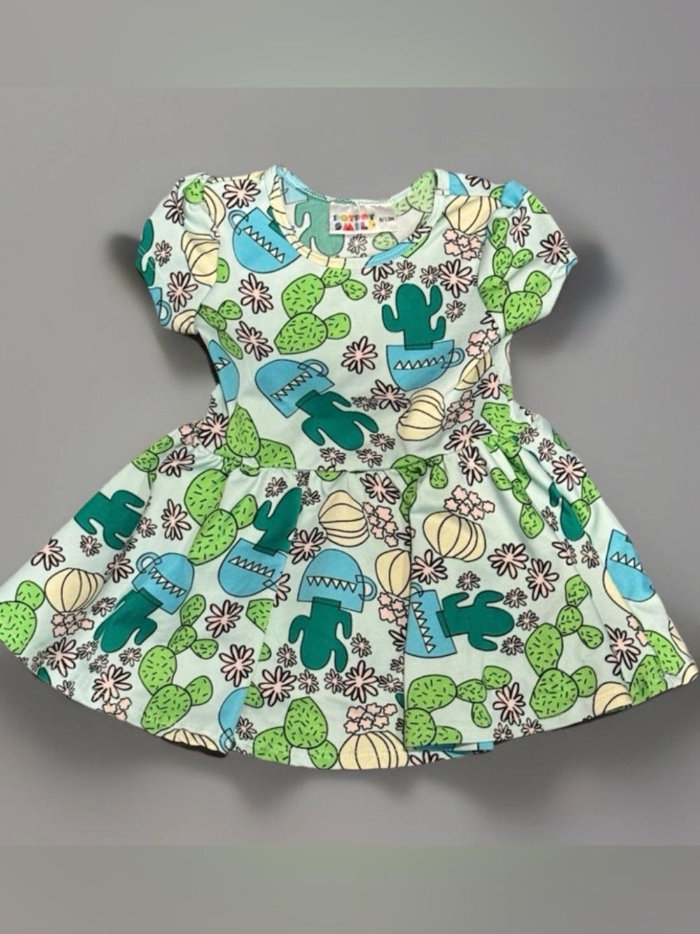 Dot Dot Smile Baby Twirl Dress Botanical Plant Print 6-12M Green Hippie